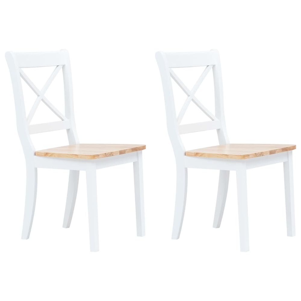 Vidaxl Jedálenské stoličky 2 ks, biele a prírodné, kaučukový masív